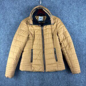 Only Jacket Womens Medium On Balance Gold Puffer Hidden Hood Full Zip Pockets
